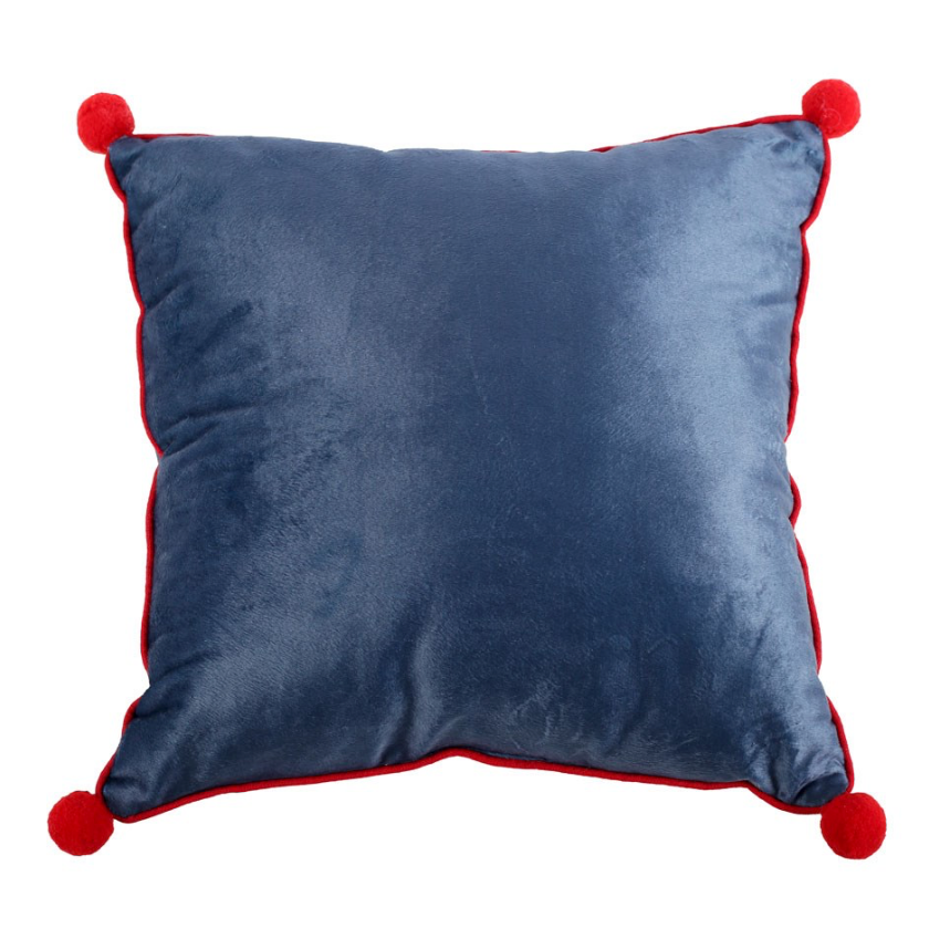 Square Gnome Print Cushion with Pom Poms back of cushion