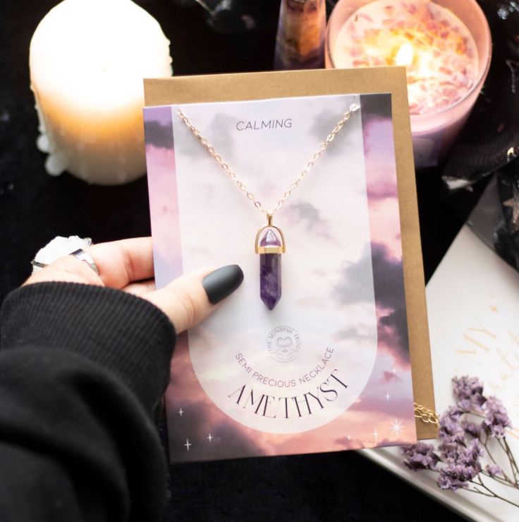 Amethyst Crystal Necklace Greeting Card display