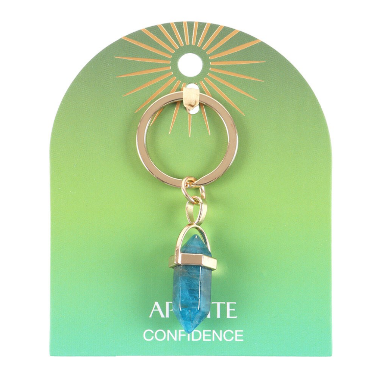 Apatite Crystal Keyring on card stating confidence