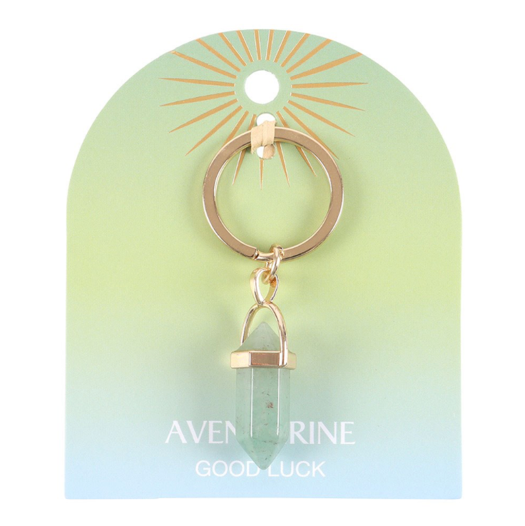 Aventurine Crystal Keyring with card that states Good Luck