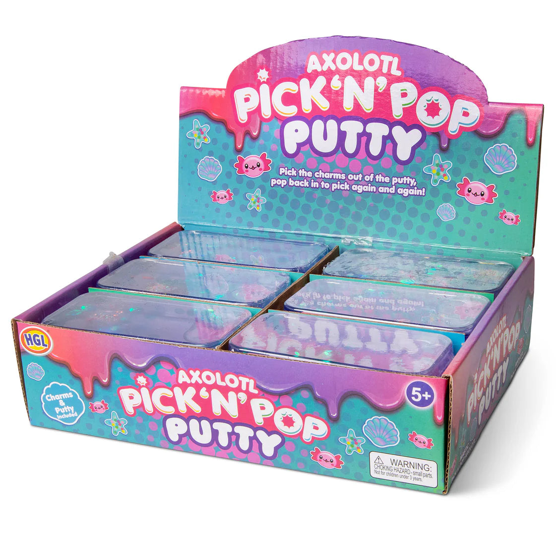 Axolotl Pick 'N' Pop Putty packaging with multiple boxes displayed.