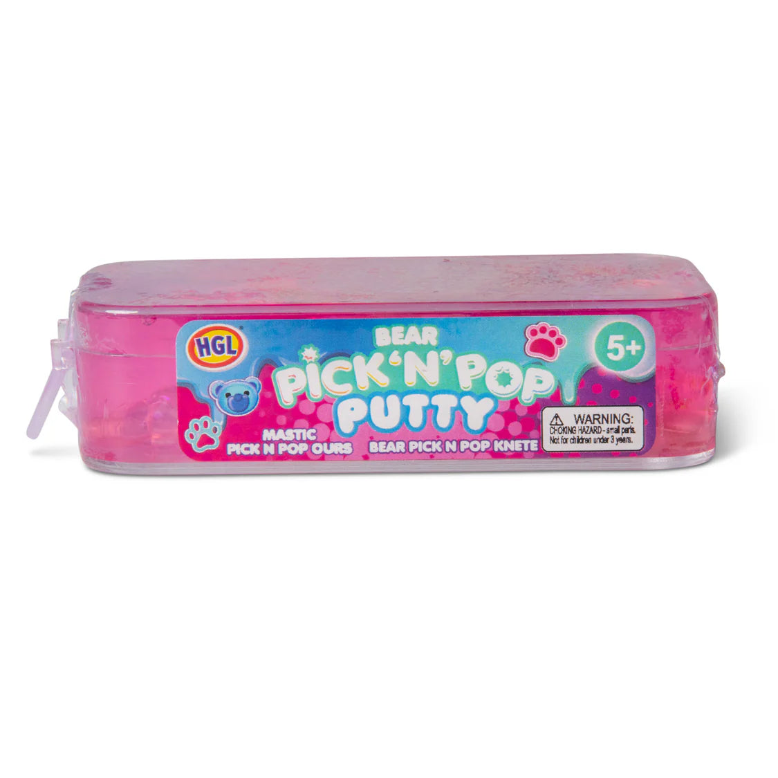 Pink 'Pick 'N' Pop Putty' container with HGL branding on a white background