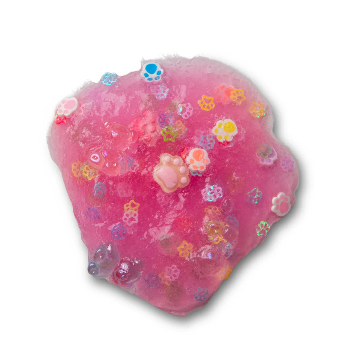 Pink paw-shaped object with floral designs on a white background