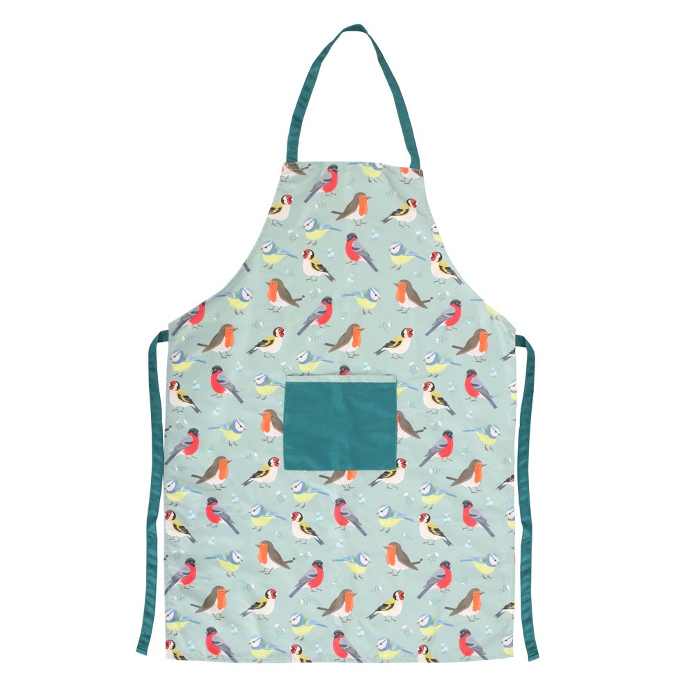 Apron with bird pattern on a light blue background