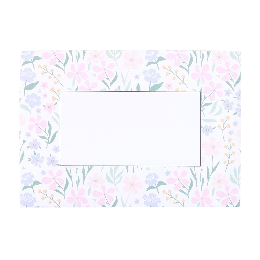 envelope Floral border with pink and purple flowers on a white background