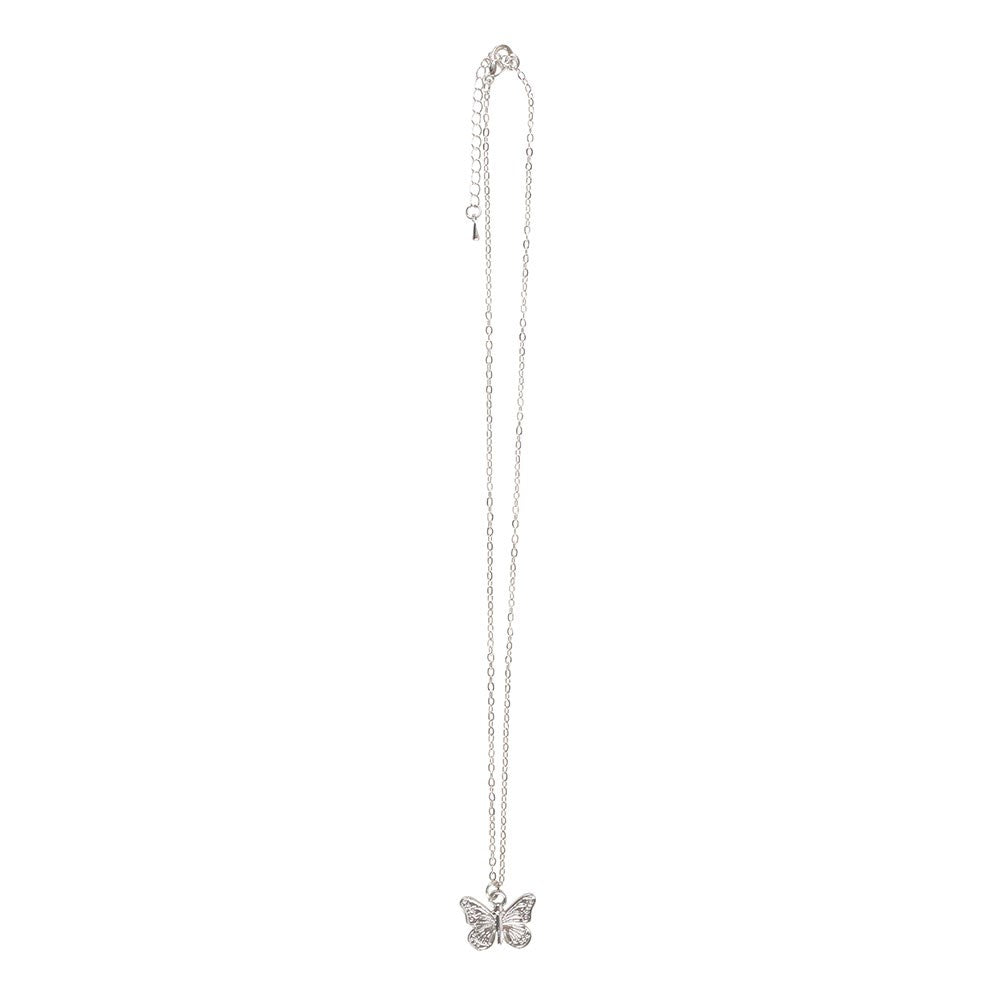 Butterfly pendant necklace on a white background