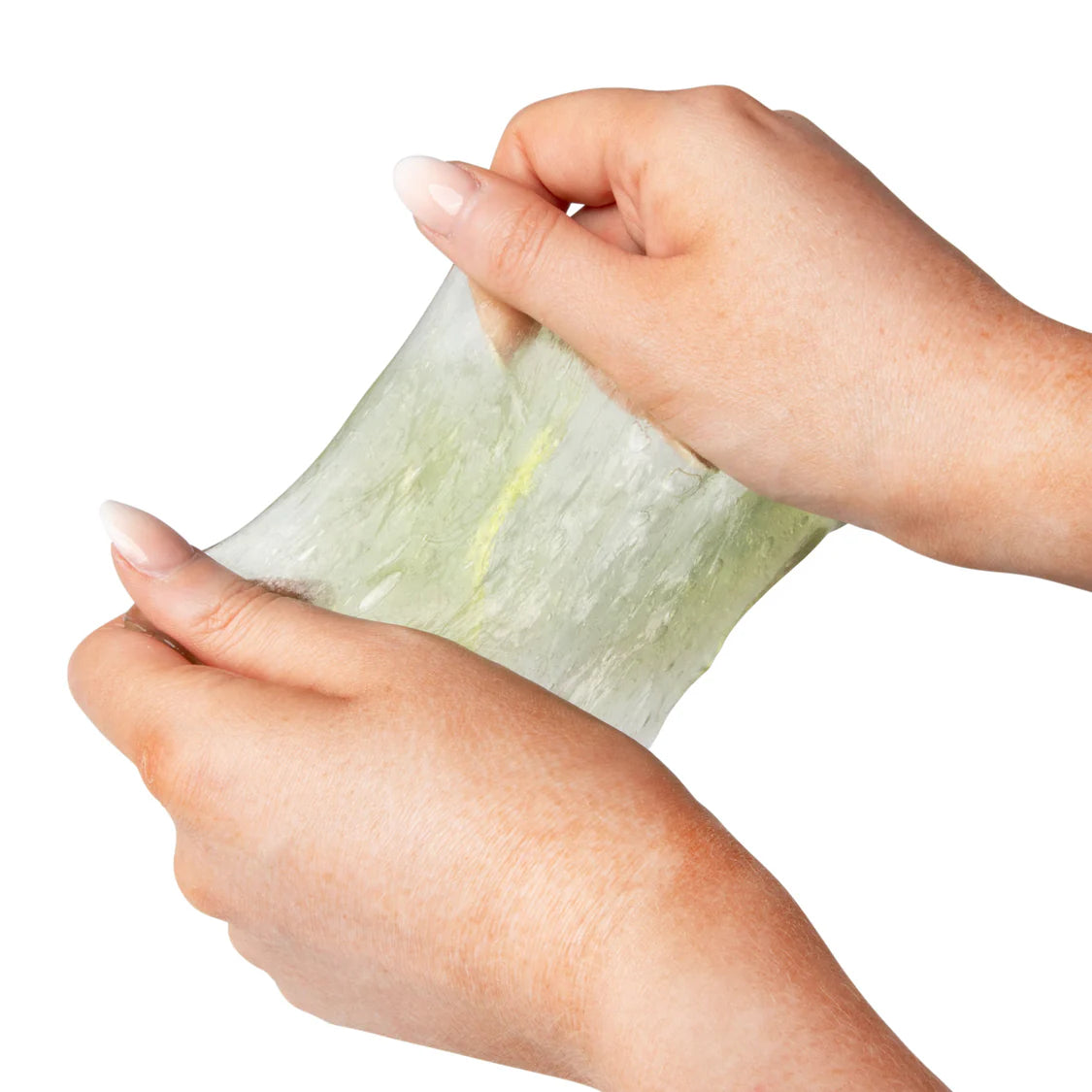Hands holding putty with a white background