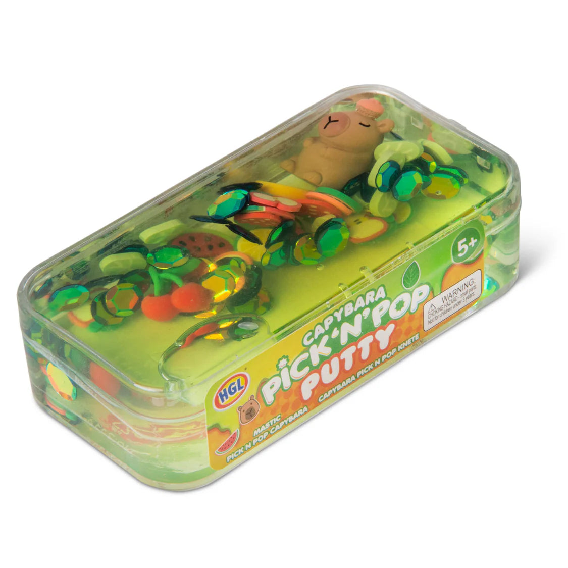 Capybara Pick 'N' Pop putty toy set in clear packaging on a white background