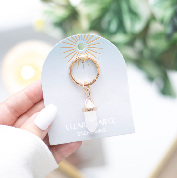 Clear Quartz Crystal Keyring display