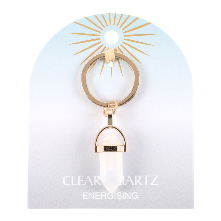 Clear Quartz Crystal Keyring on card energising