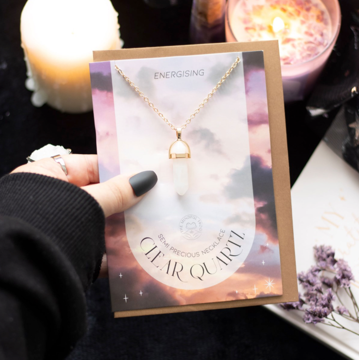 Clear Quartz Crystal Necklace Greeting Card display