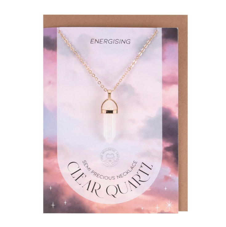 Clear Quartz Crystal Necklace Greeting Card and envelope