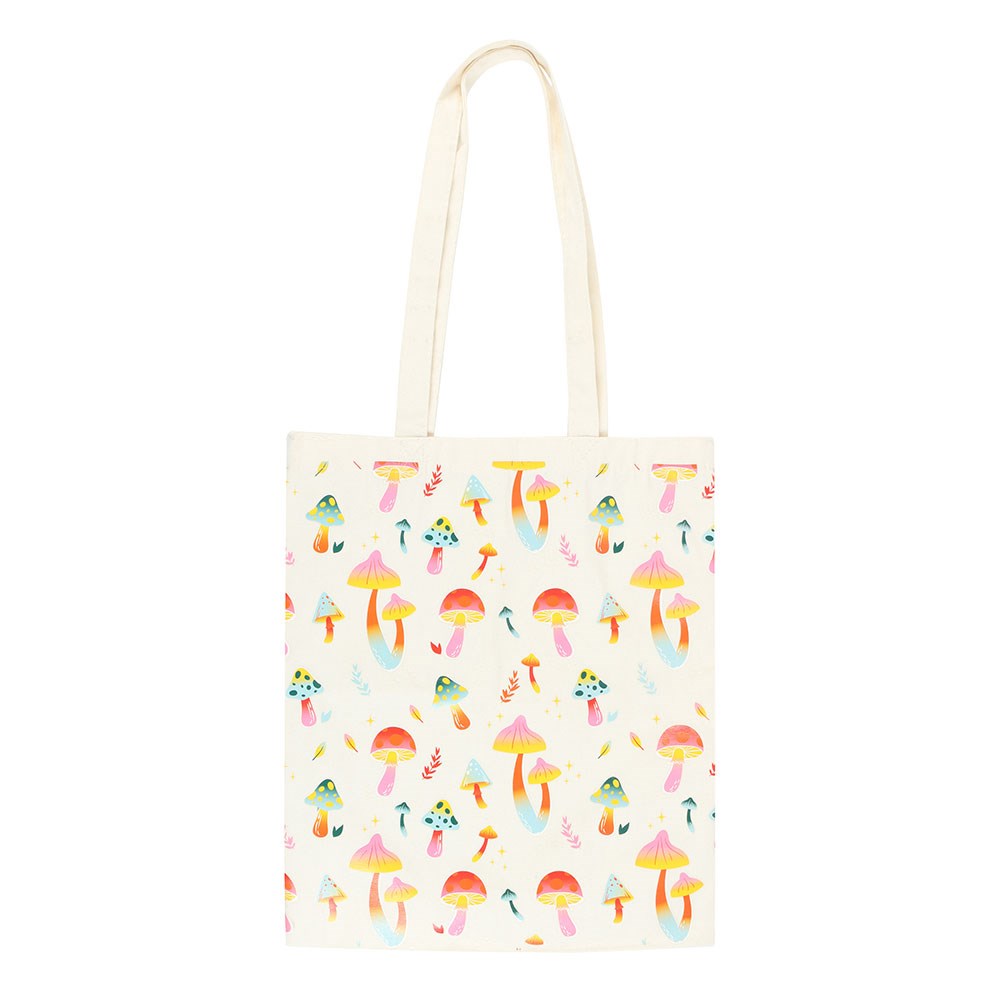 Tote bag with colourful mushroom pattern