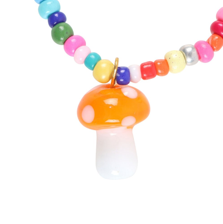Funky Fungi Mushroom Beaded Charm Bracelet close up