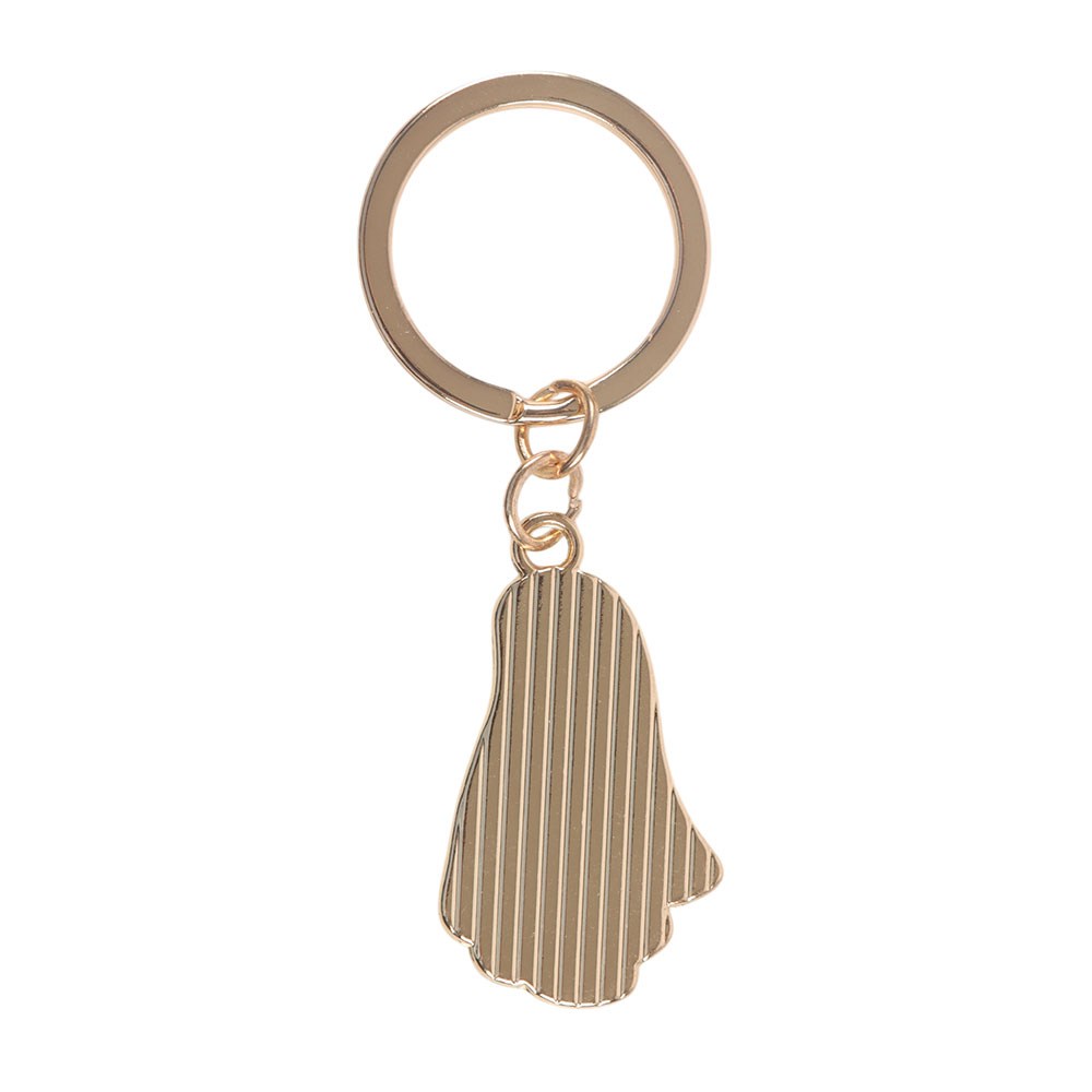 Gold keychain with a unique design on a white background