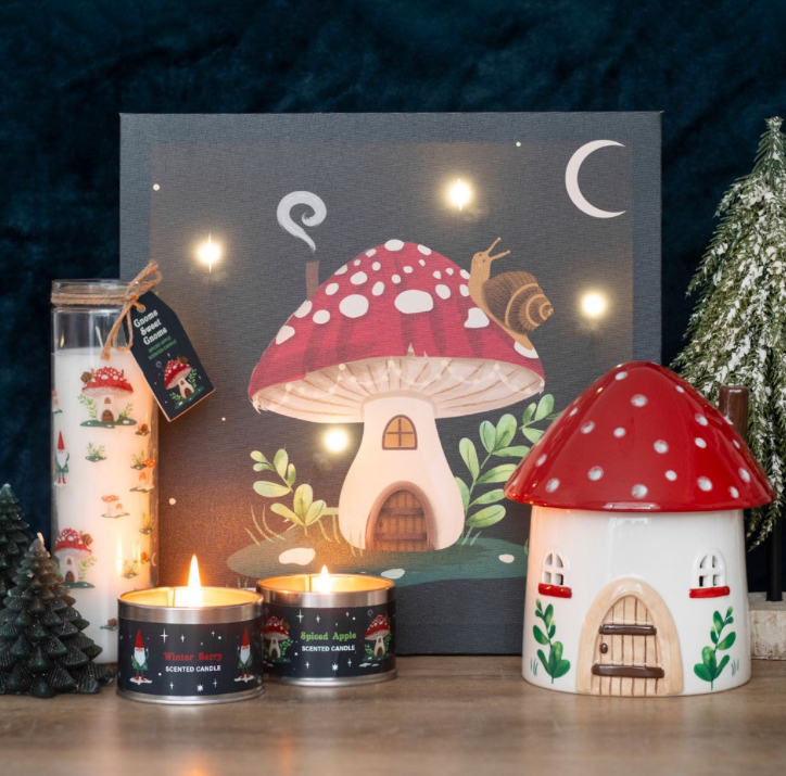 Gnome Sweet Gnome Toadstool Light Up Canvas Plaque with snail