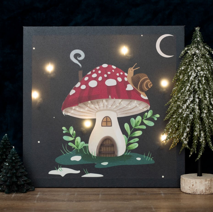 Gnome Sweet Gnome Toadstool Light Up Canvas Plaque lit up display