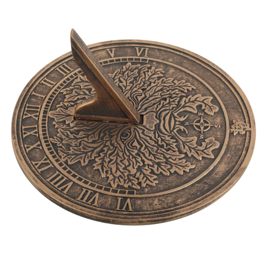 Green Man terracotta Sundial design by Lisa Parker rustic bronze colour detail