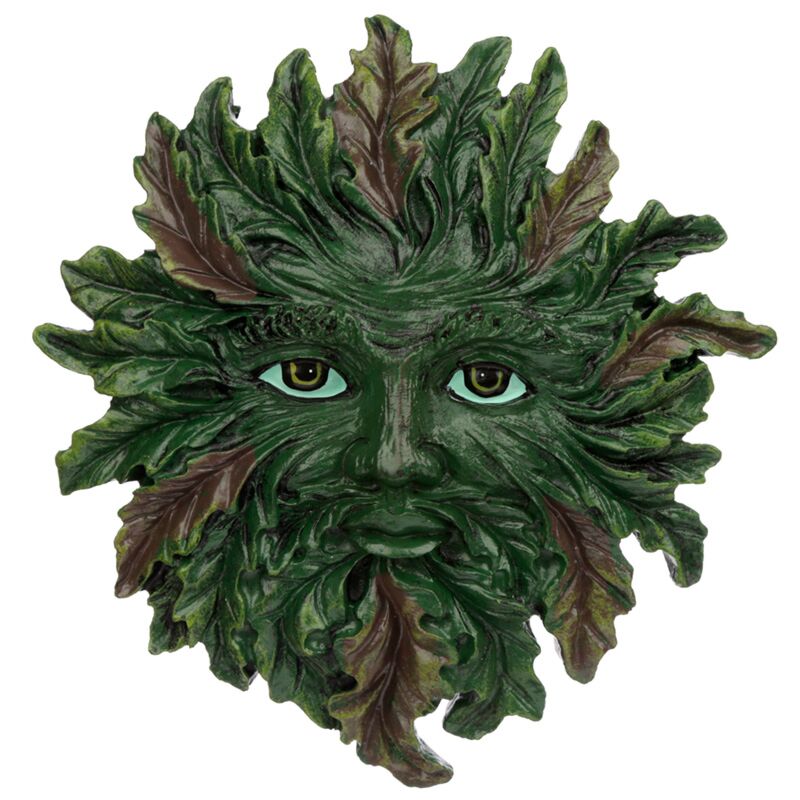 Green Man leafy round face wall plaque