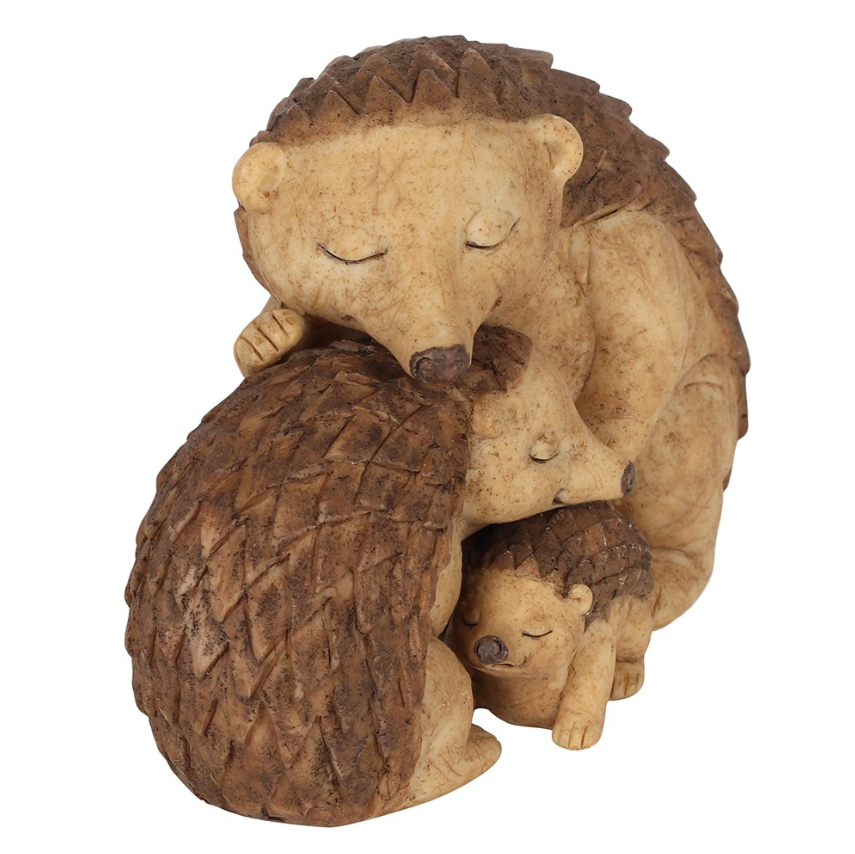 Hedgehog Family Ornament three hedgehogs parents and child side view