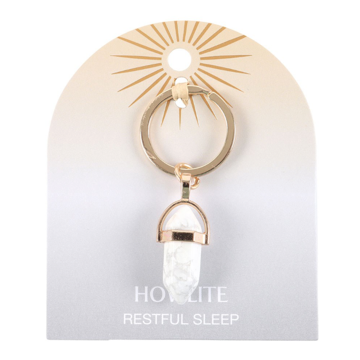 Howlite Crystal Keyring on card that says restful sleep