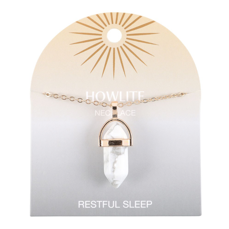 Howlite Crystal Pendant Necklace on card that says Restful Sleep