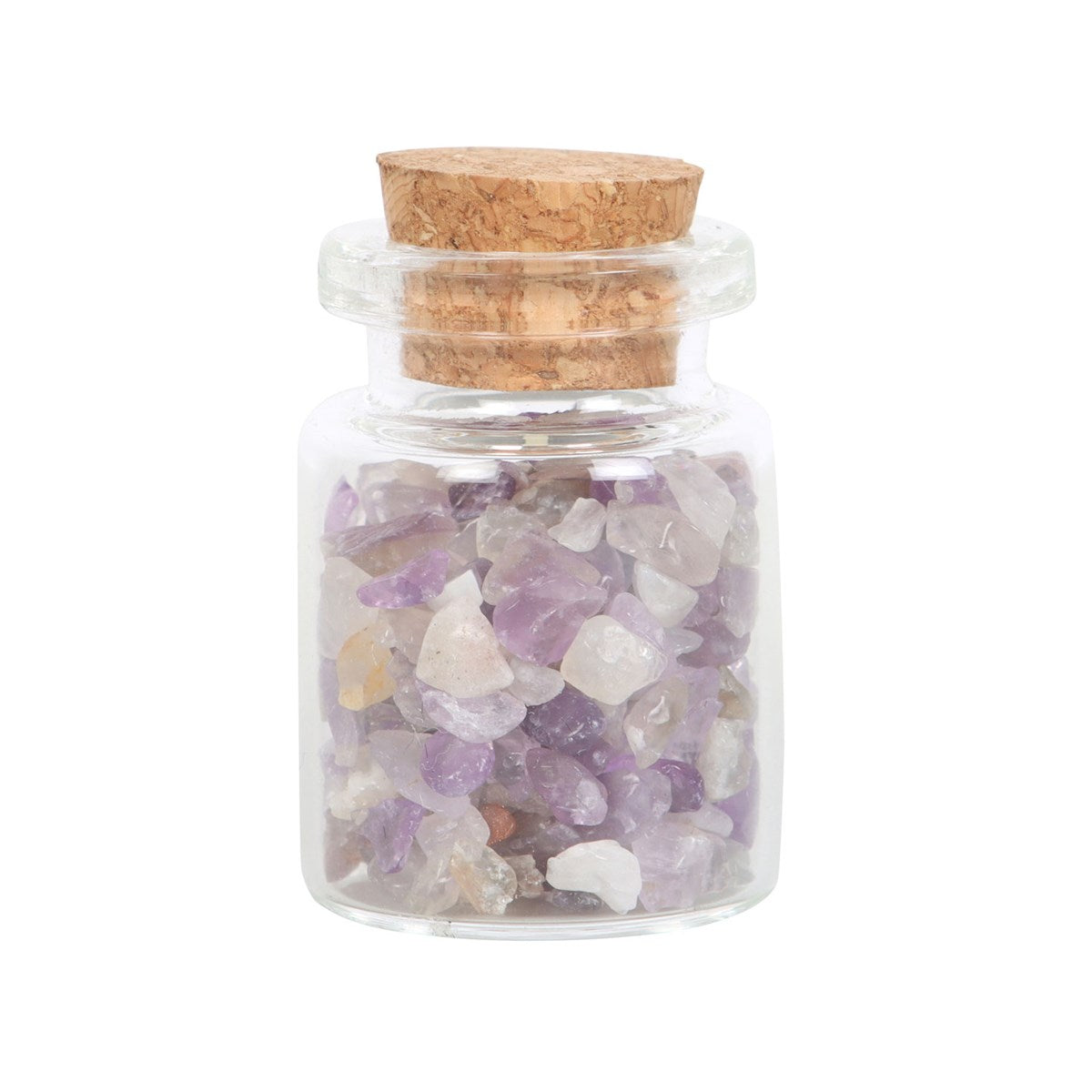 Little Glass Jar of Amethyst Crystal in a Matchbox