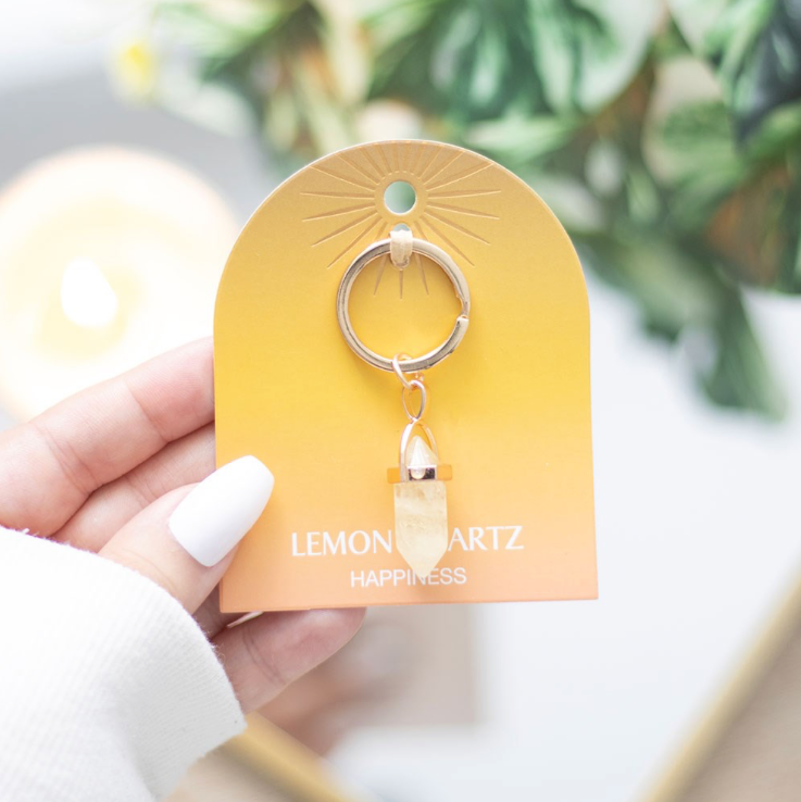 Lemon Quartz Crystal Keyring display