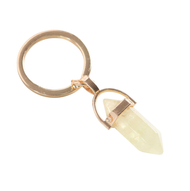 Lemon Quartz Crystal Keyring side view