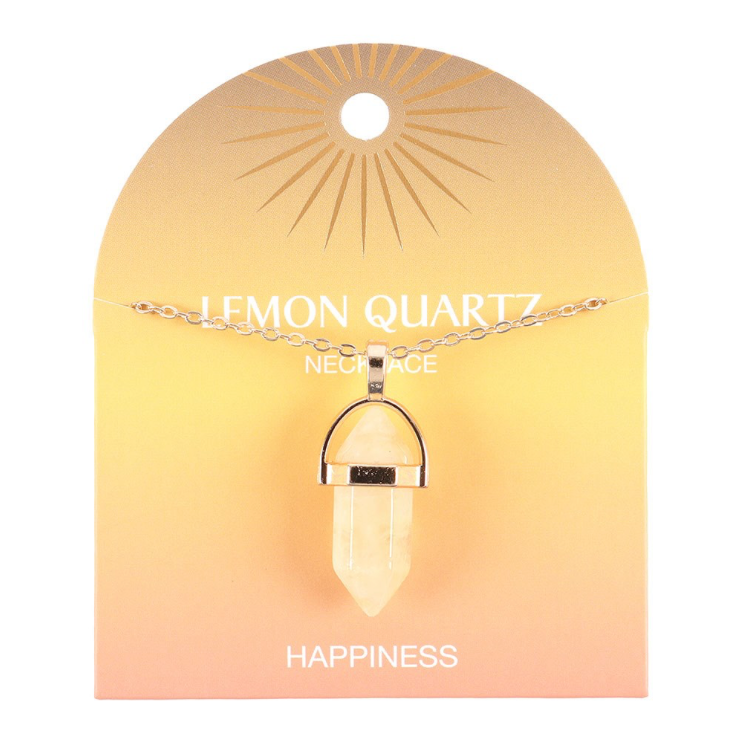Lemon Quartz Crystal Pendant Necklace soft yellow