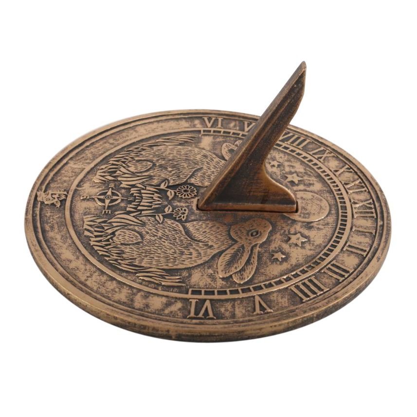 Moon Gazing Hare Terracotta Sundial by Lisa Parker side view with sundial