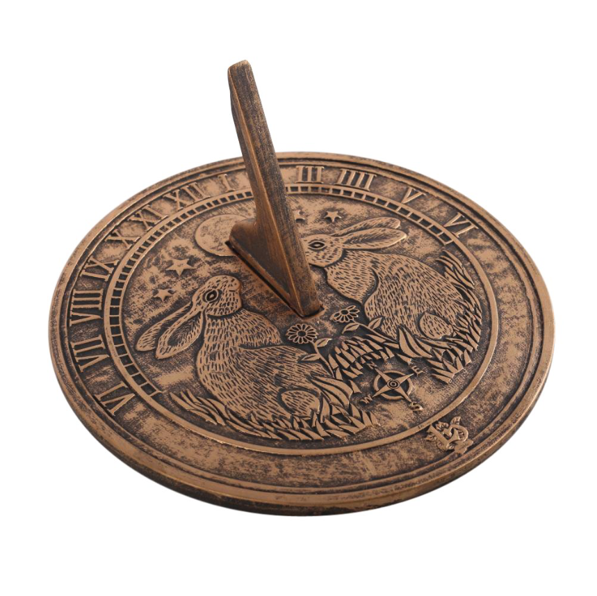 Moon Gazing Hare Terracotta Sundial by Lisa Parker side view