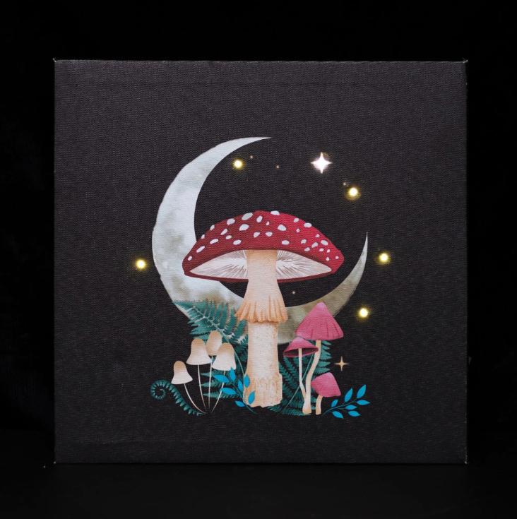 Forest Mushroom Moon Light Up Canvas Plaque