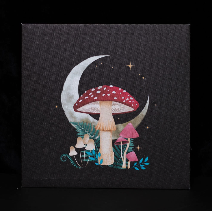 Forest Mushroom Moon Light Up Canvas Plaque