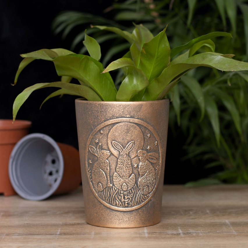 Terracotta Bronze Plant Pot moon gazing hare's