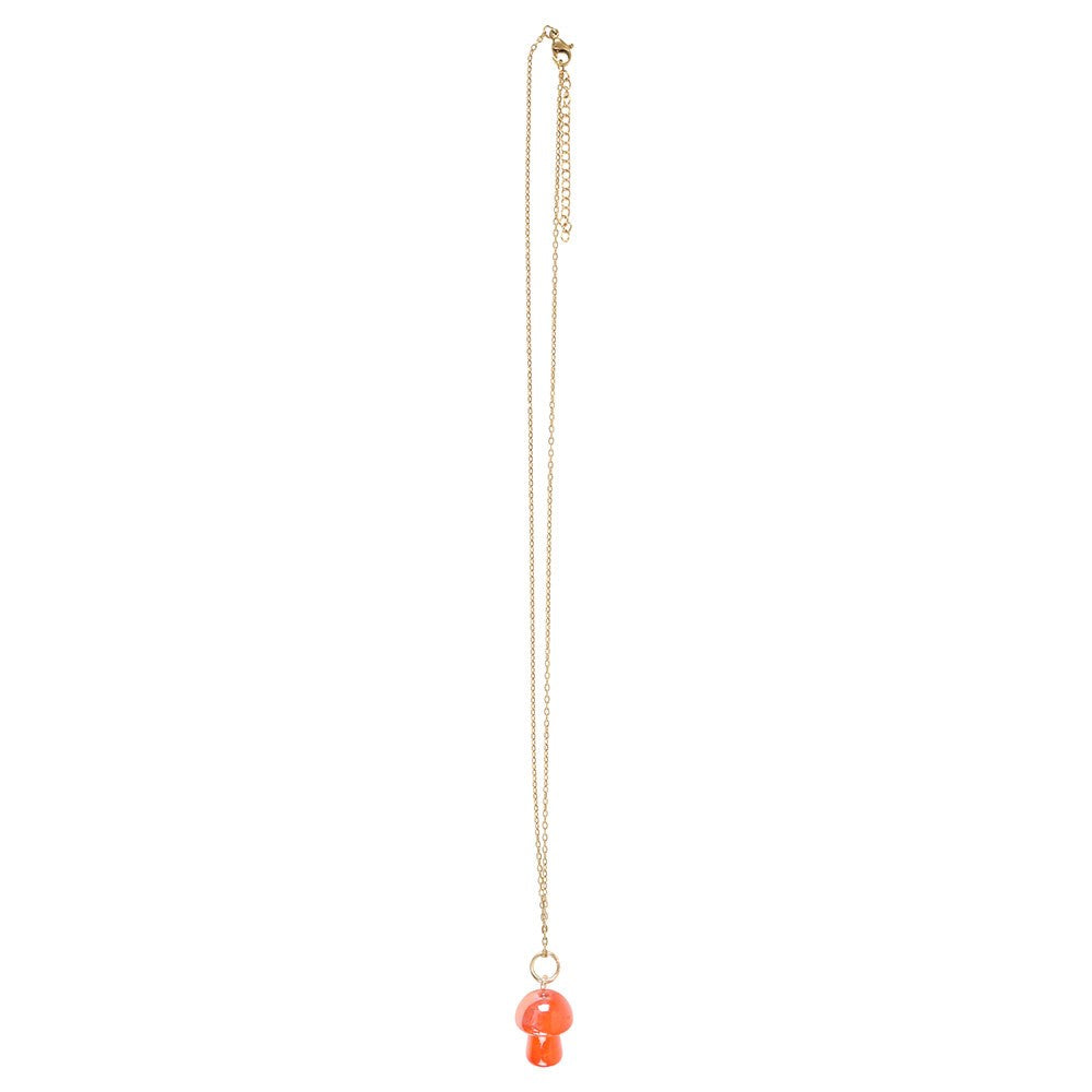 Orange Aura Crystal Mushroom Necklace