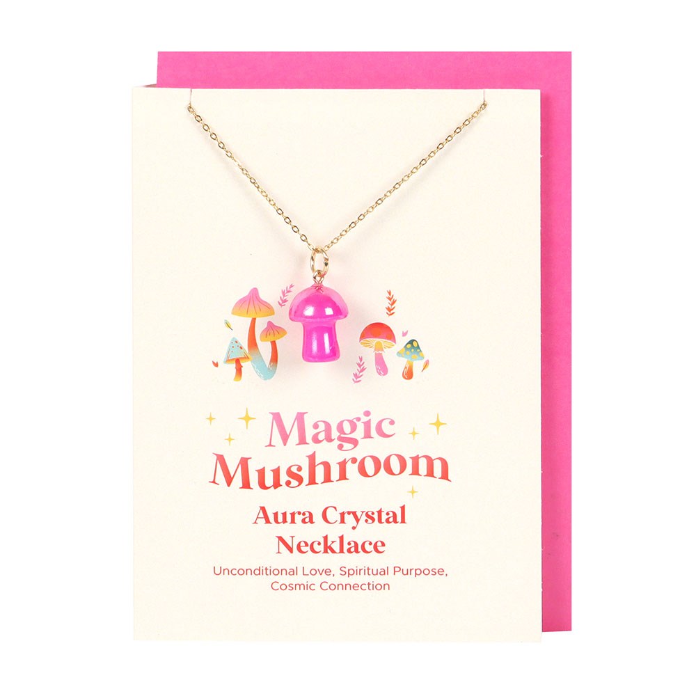 Pink Crystal Mushroom Necklace Greeting Card front of card