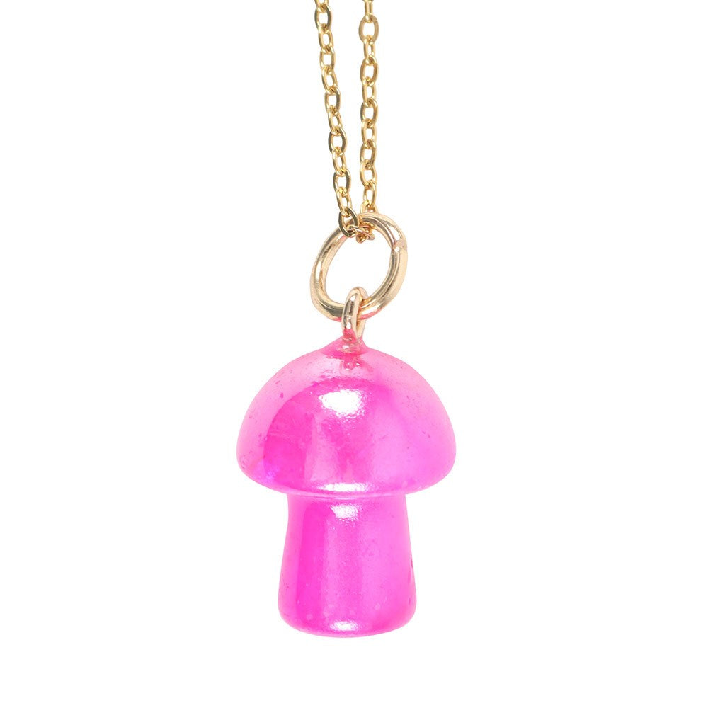 Pink Crystal Mushroom Necklace Greeting Card close up