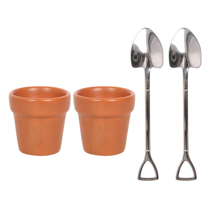 Plant Pot Egg Cup Set with Shovel Spoon