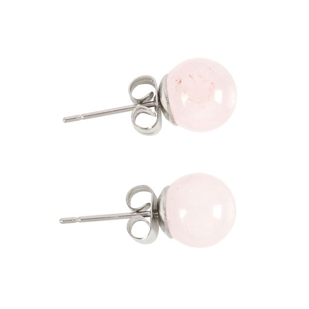 Rose Quartz Semi Precious Crystal Earrings round ball studs