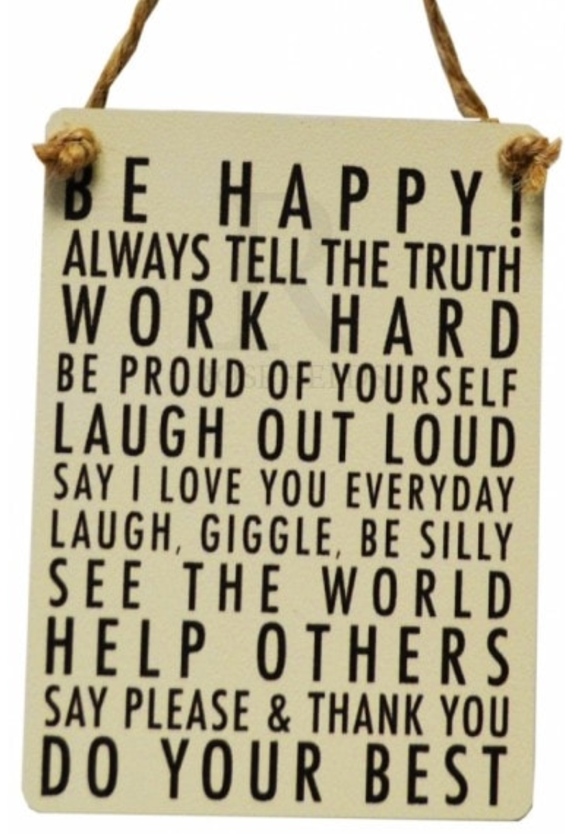 Be Happy! Mini Metal Dangler Sign front