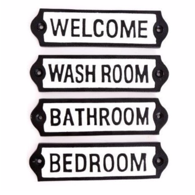 Cast Iron Plaques - Welcome - Washroom - Bathroom - Bedroom - You Choose