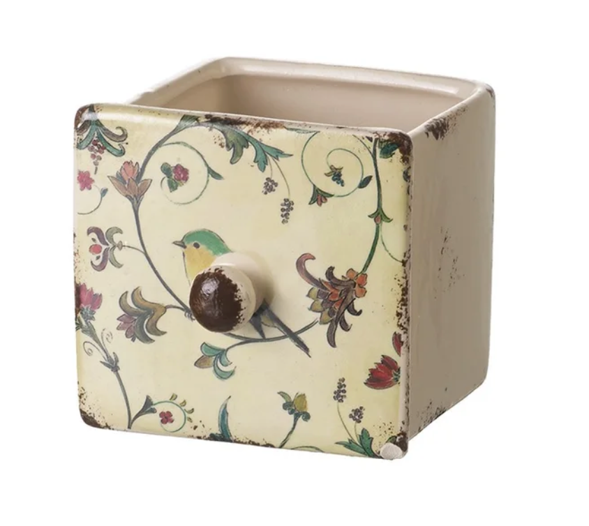 Ceramic Vintage Drawer Style Square Planter Pot