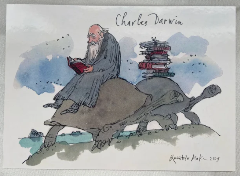 Charles Darwin postcard - University of Cambridge - Quentin Blake Design