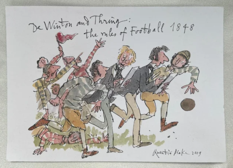 De Winton and Thring - The rules of Football 1848 postcard - University of Cambridge Quentin Blake Design