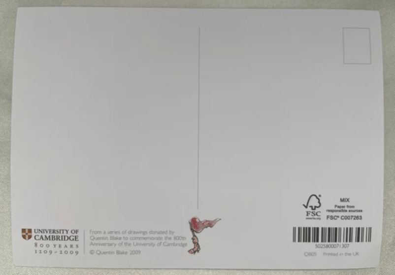 De Winton and Thring - The rules of Football 1848 postcard - University of Cambridge Quentin Blake Design back
