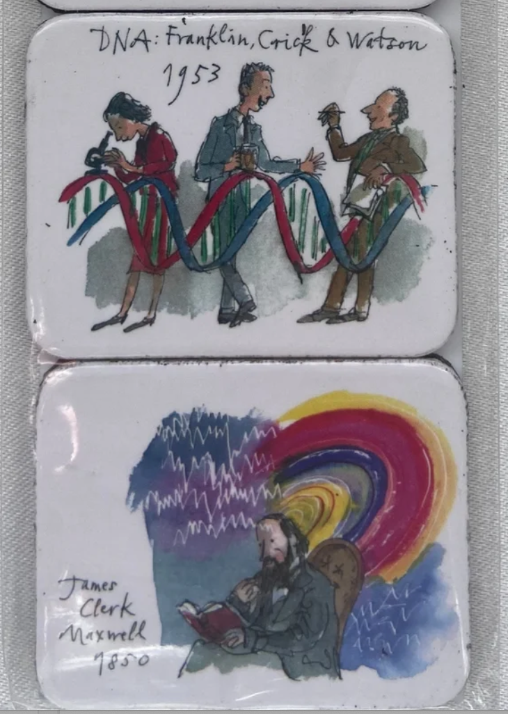 Great Cambridge Scientists Fridge Magnets pack of 4 - Quentin Blake Design - University of Cambridge dna
