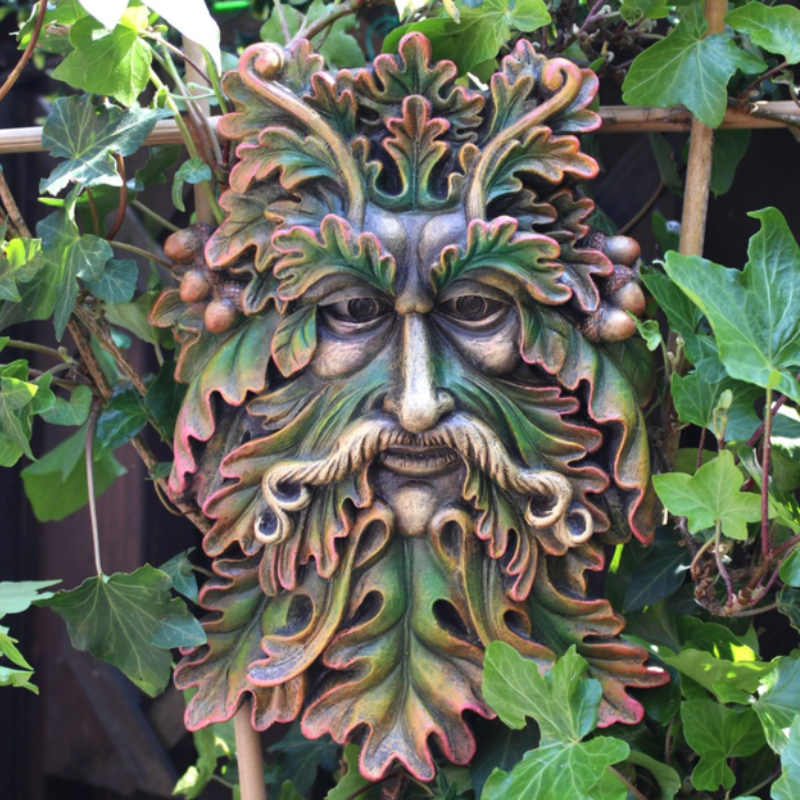 Green Man Face Garden Wall Plaque