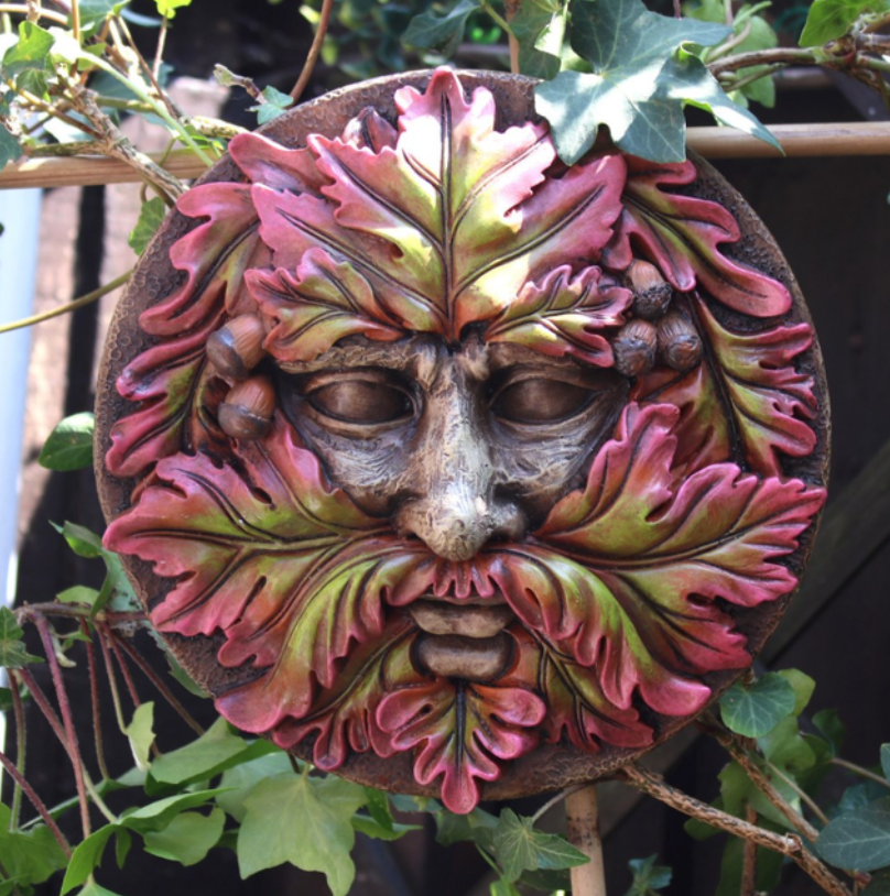 Green Man Round Face Garden Plaque