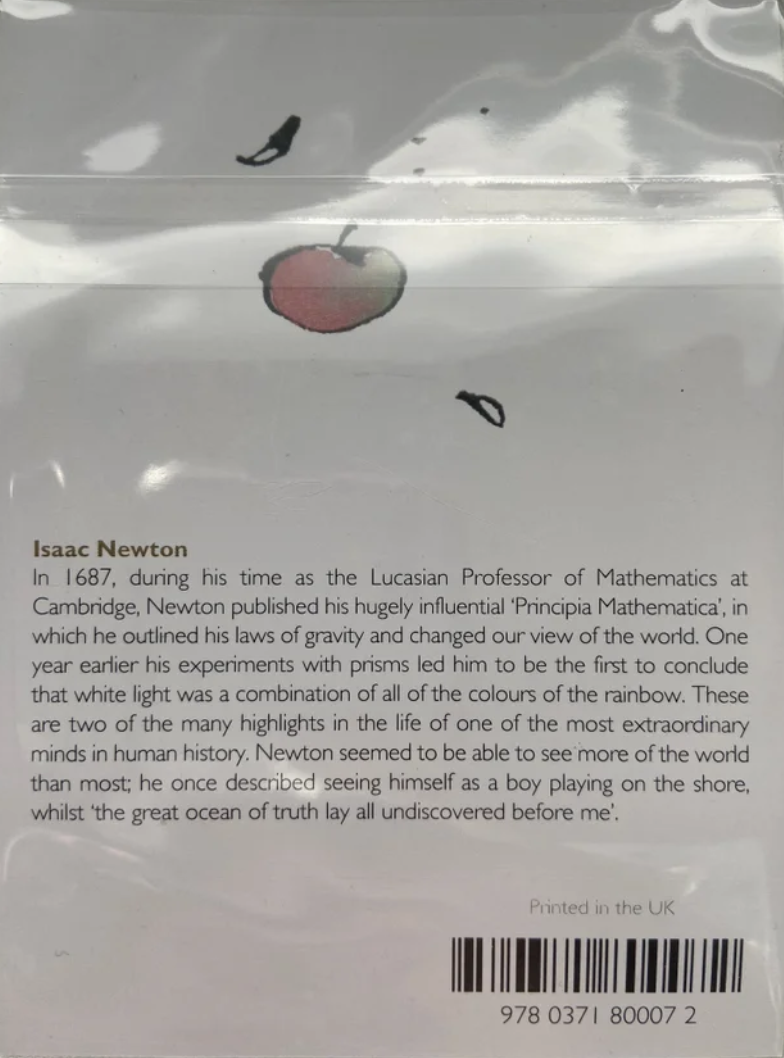 Isaac Newton Fridge Magnet - Quentin Blake Design - University of Cambridge - Quentin Blake back
